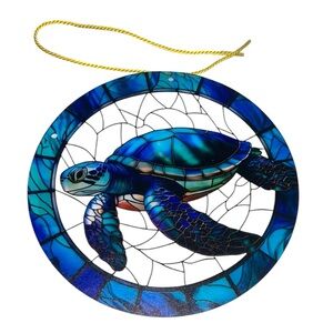 Sea Turtle Plastic Round Stain Glass Light Catcher Decor